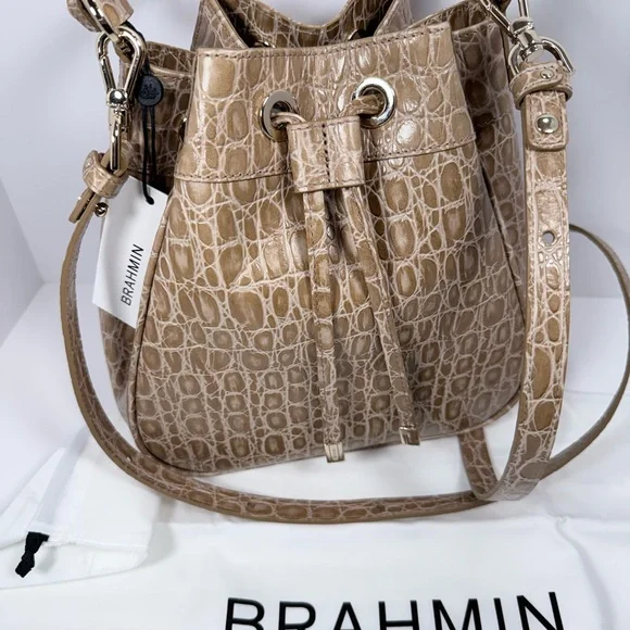 Brahmin Beige Croc-Embossed Cross-body Bag - Picture 4 of 5